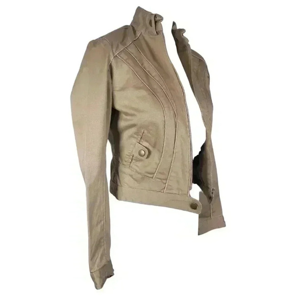 Vintage Retro Lipstick Beige Nude Moto Biker Warm Cotton Jacket Size Small - Picture 3 of 11